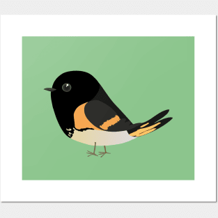 A vector illustration of a cute comic American redstart Posters and Art